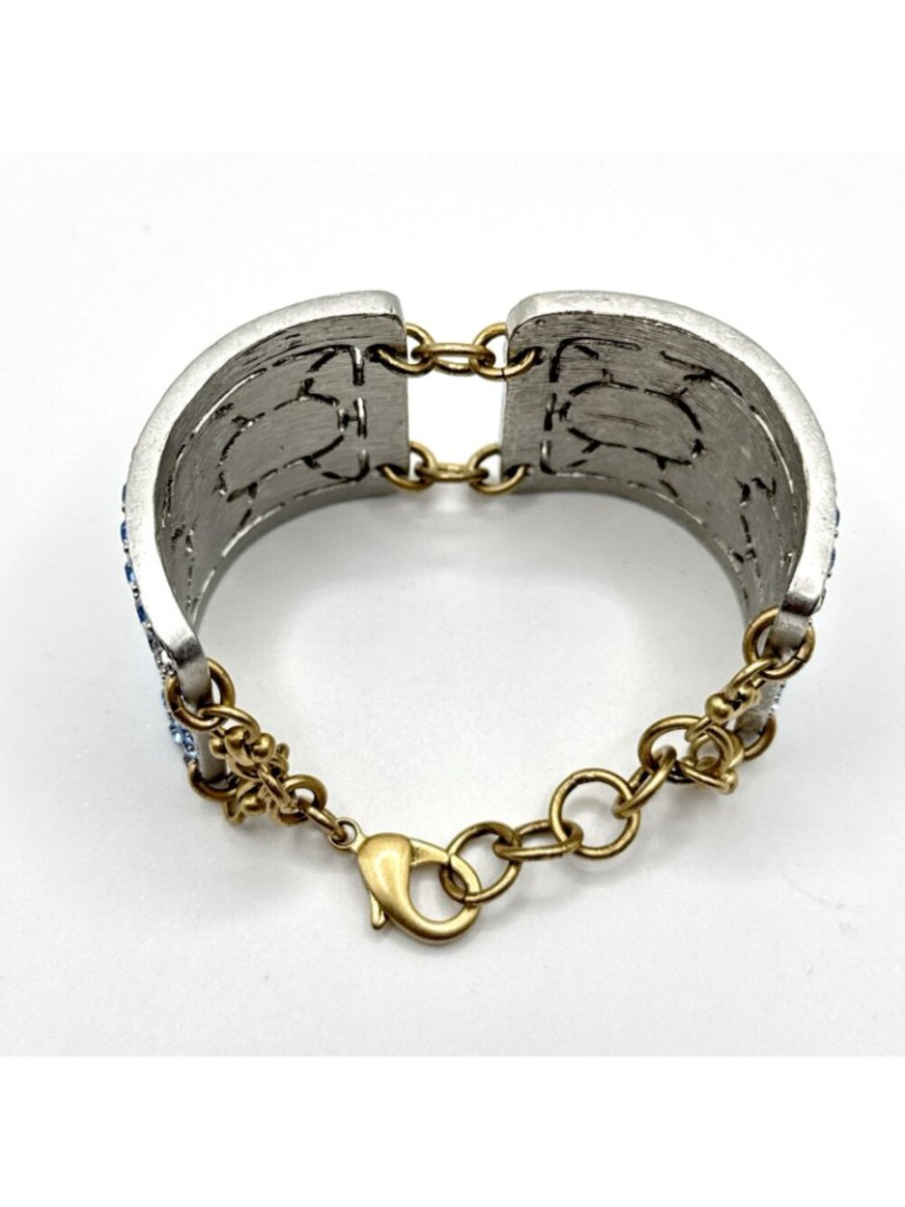 Lulu Frost for J Crew Bracelet Panel Ice Blue Rhinestones Antiqued Gold Chain - Picture 6 of 12